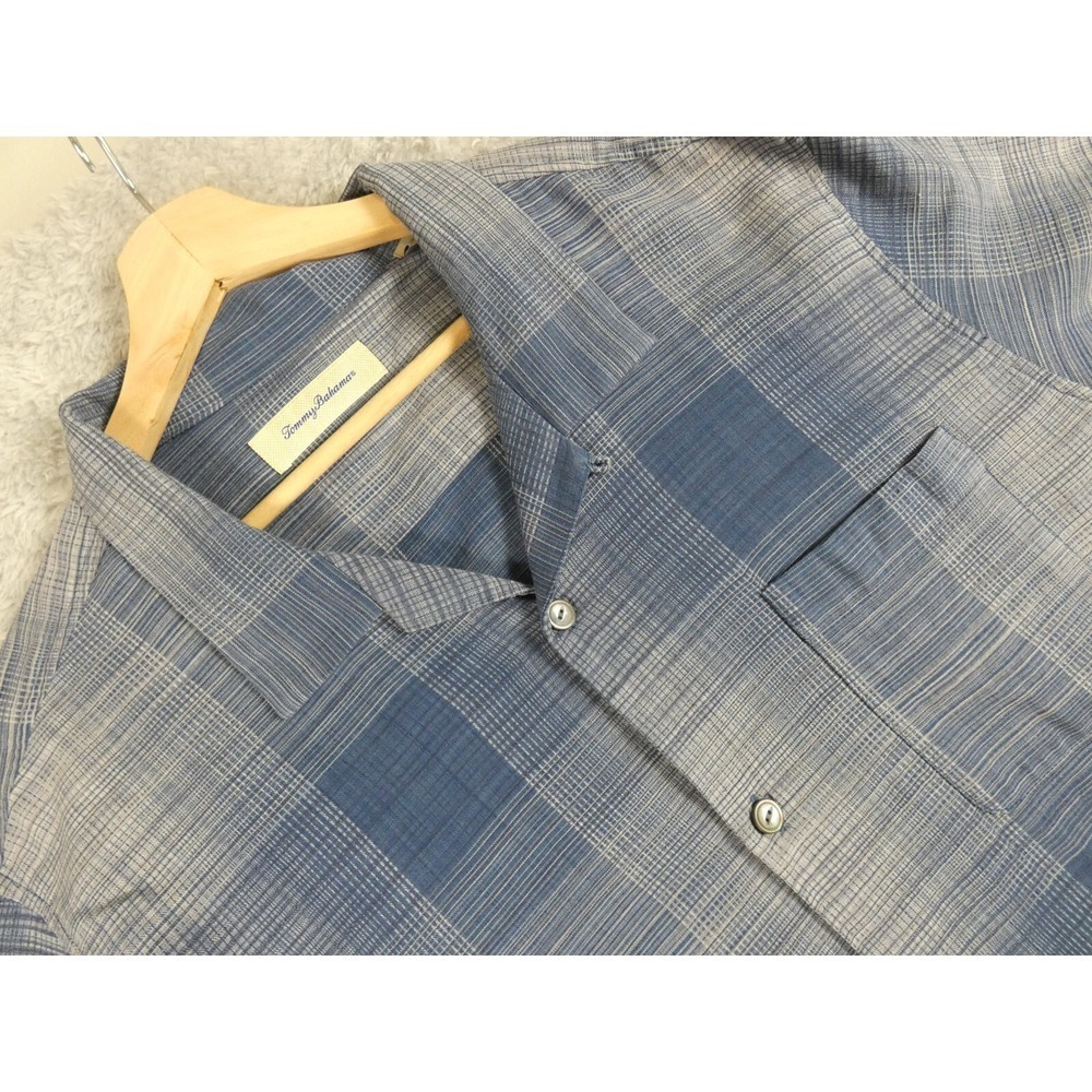 Tommy Bahama Shirt Men's 2XL Blue Plaid Button Down Regular Fit Silk Blend